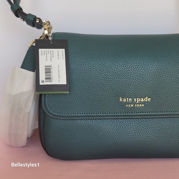 KATE SPADE Hudson Pebbled Leather Medium Flap Convertible Shoulder Bag-Artesian⭐ - Picture 15 of 16